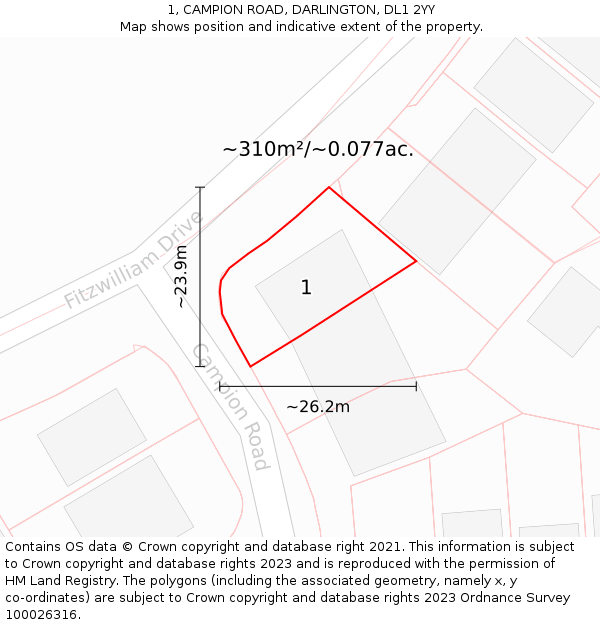 1, CAMPION ROAD, DARLINGTON, DL1 2YY: Plot and title map