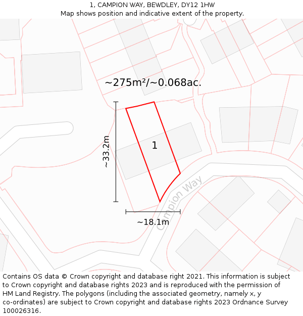 1, CAMPION WAY, BEWDLEY, DY12 1HW: Plot and title map