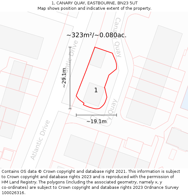 1, CANARY QUAY, EASTBOURNE, BN23 5UT: Plot and title map