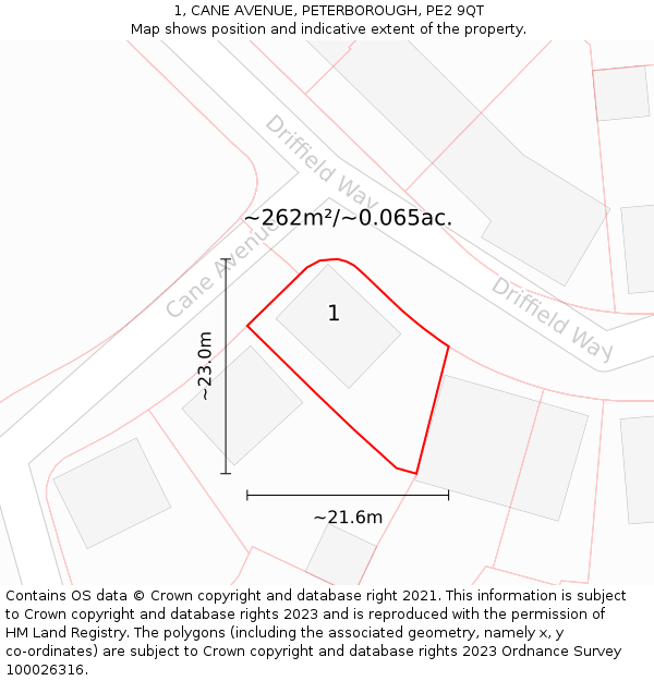 1, CANE AVENUE, PETERBOROUGH, PE2 9QT: Plot and title map