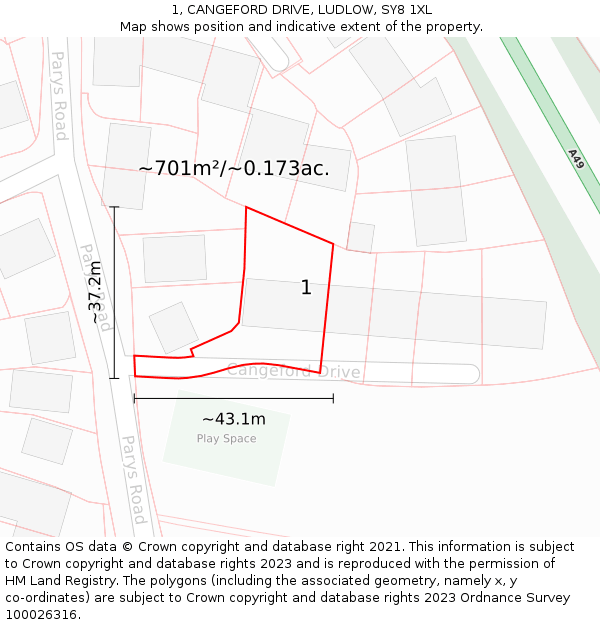 1, CANGEFORD DRIVE, LUDLOW, SY8 1XL: Plot and title map