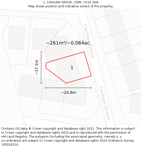 1, CANHAM GROVE, YORK, YO10 3NA: Plot and title map