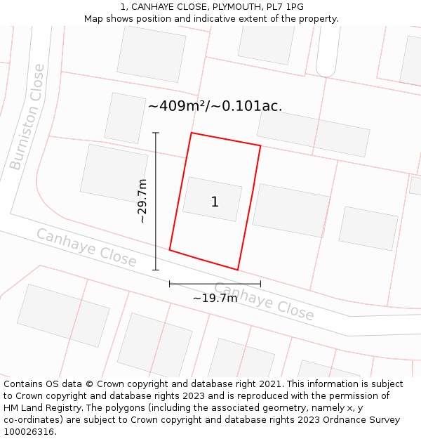 1, CANHAYE CLOSE, PLYMOUTH, PL7 1PG: Plot and title map