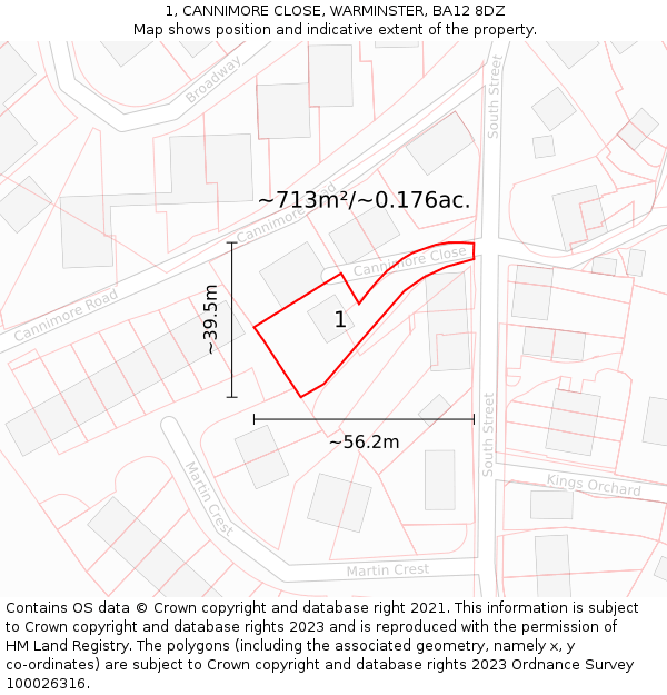 1, CANNIMORE CLOSE, WARMINSTER, BA12 8DZ: Plot and title map