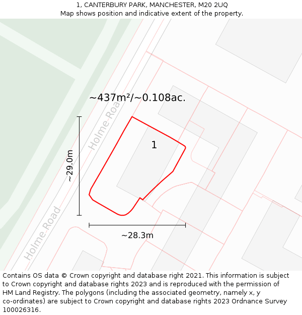 1, CANTERBURY PARK, MANCHESTER, M20 2UQ: Plot and title map