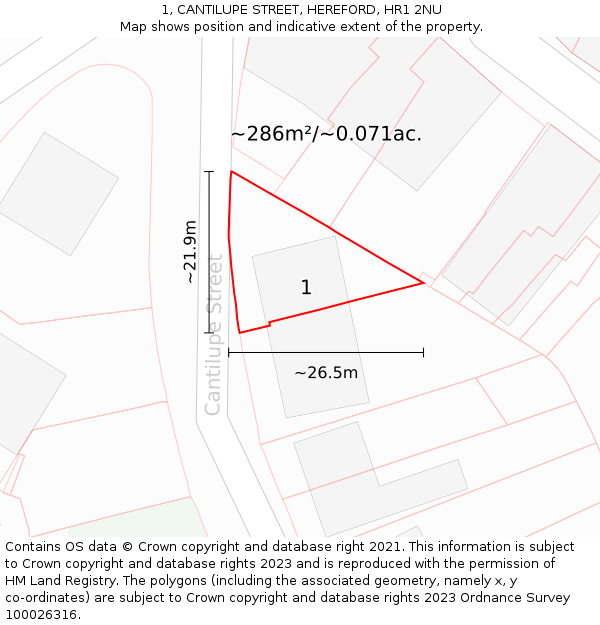 1, CANTILUPE STREET, HEREFORD, HR1 2NU: Plot and title map
