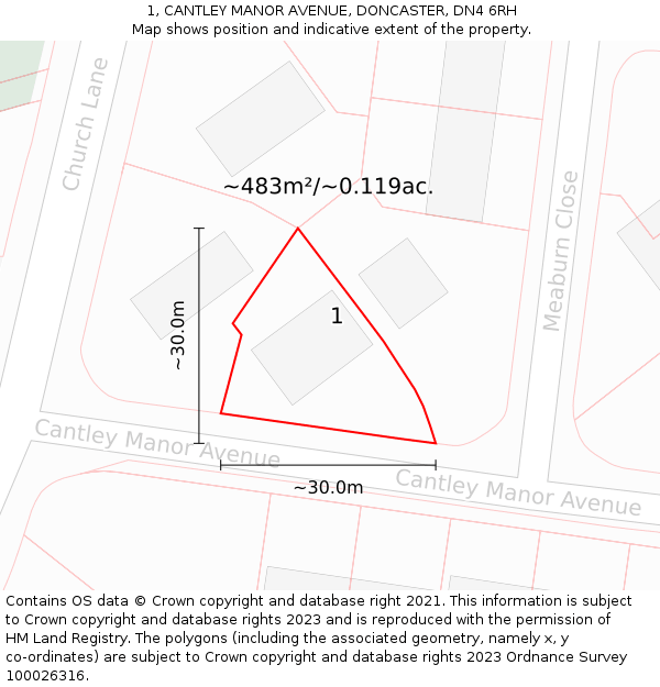 1, CANTLEY MANOR AVENUE, DONCASTER, DN4 6RH: Plot and title map