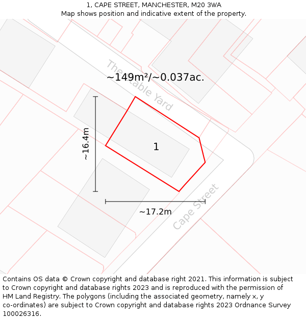 1, CAPE STREET, MANCHESTER, M20 3WA: Plot and title map