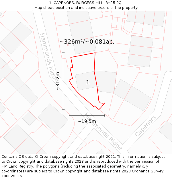 1, CAPENORS, BURGESS HILL, RH15 9QL: Plot and title map