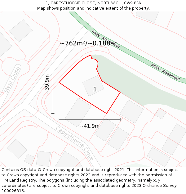 1, CAPESTHORNE CLOSE, NORTHWICH, CW9 8FA: Plot and title map