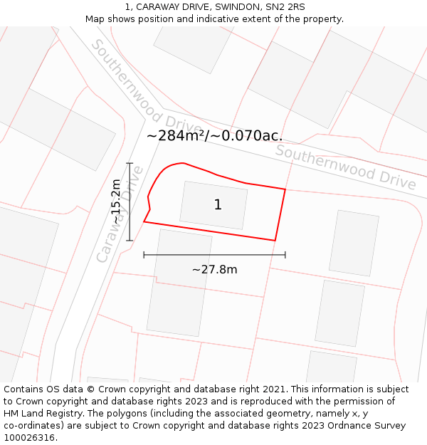 1, CARAWAY DRIVE, SWINDON, SN2 2RS: Plot and title map