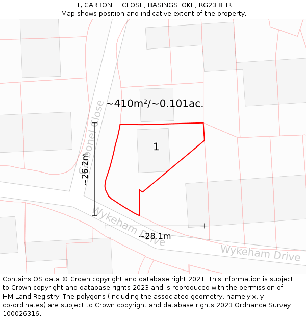 1, CARBONEL CLOSE, BASINGSTOKE, RG23 8HR: Plot and title map