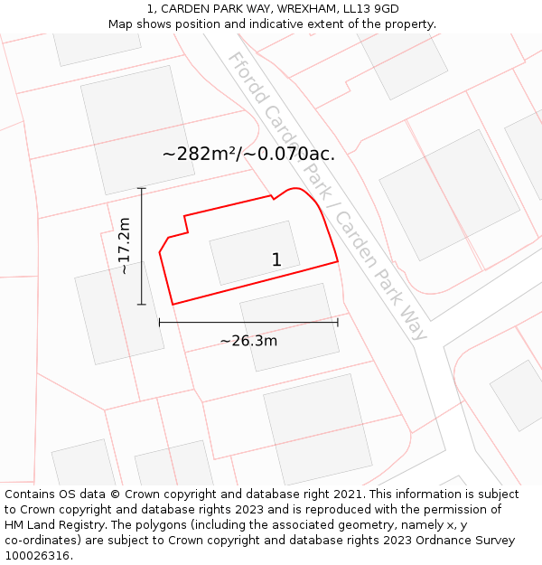 1, CARDEN PARK WAY, WREXHAM, LL13 9GD: Plot and title map