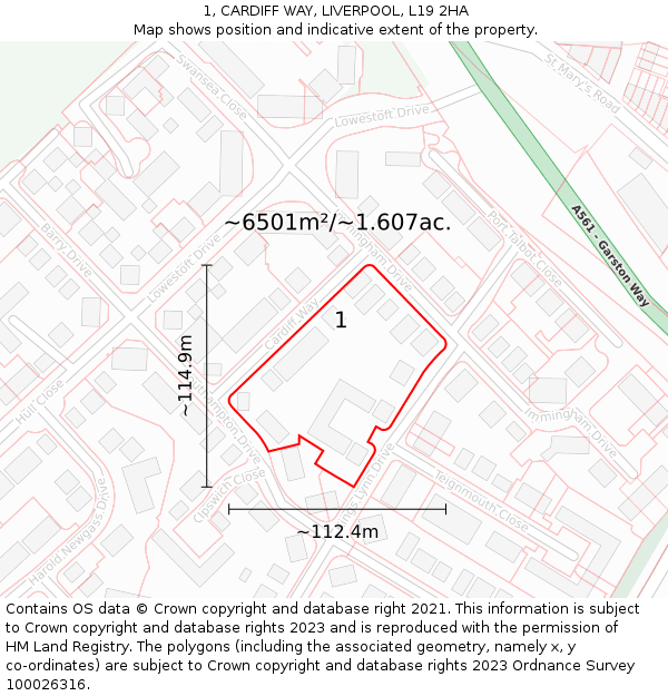 1, CARDIFF WAY, LIVERPOOL, L19 2HA: Plot and title map