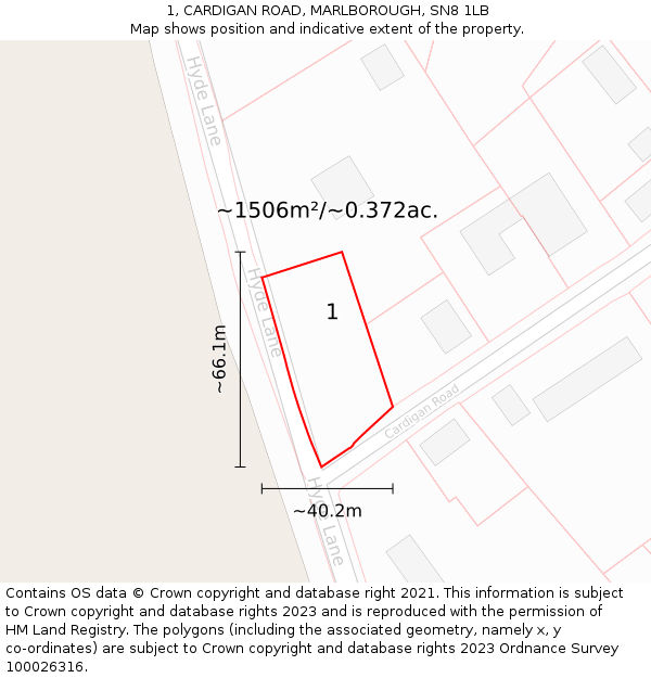 1, CARDIGAN ROAD, MARLBOROUGH, SN8 1LB: Plot and title map