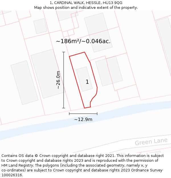 1, CARDINAL WALK, HESSLE, HU13 9QG: Plot and title map