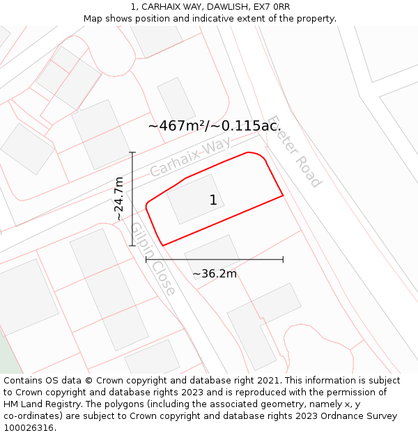 1, CARHAIX WAY, DAWLISH, EX7 0RR: Plot and title map