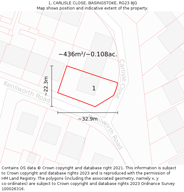 1, CARLISLE CLOSE, BASINGSTOKE, RG23 8JG: Plot and title map