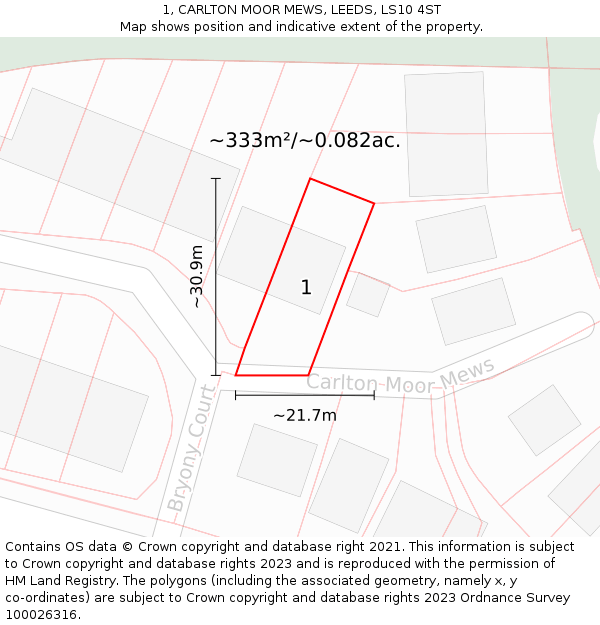 1, CARLTON MOOR MEWS, LEEDS, LS10 4ST: Plot and title map
