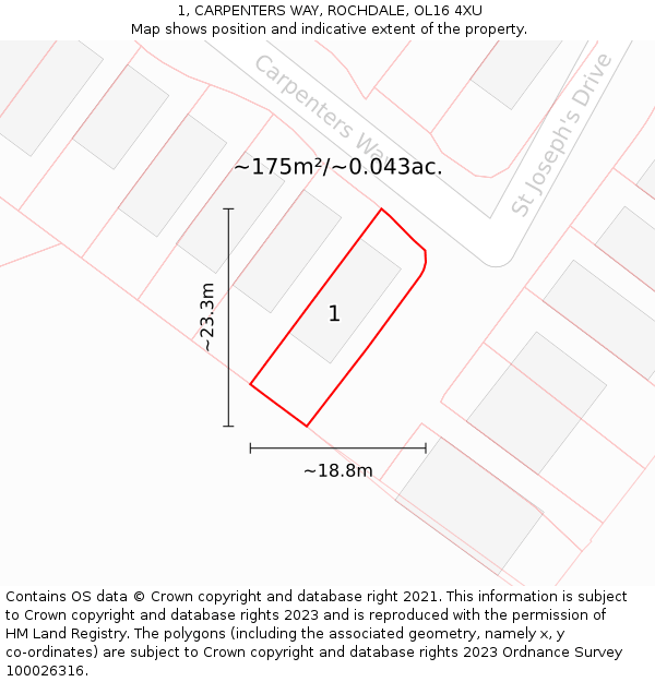 1, CARPENTERS WAY, ROCHDALE, OL16 4XU: Plot and title map