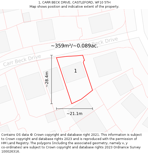 1, CARR BECK DRIVE, CASTLEFORD, WF10 5TH: Plot and title map