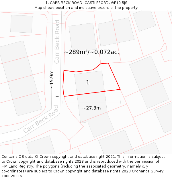 1, CARR BECK ROAD, CASTLEFORD, WF10 5JS: Plot and title map