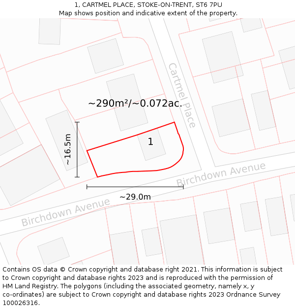 1, CARTMEL PLACE, STOKE-ON-TRENT, ST6 7PU: Plot and title map