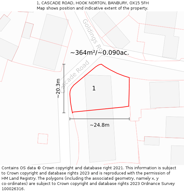 1, CASCADE ROAD, HOOK NORTON, BANBURY, OX15 5FH: Plot and title map