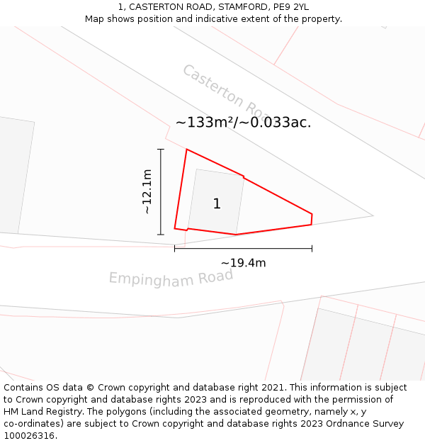 1, CASTERTON ROAD, STAMFORD, PE9 2YL: Plot and title map