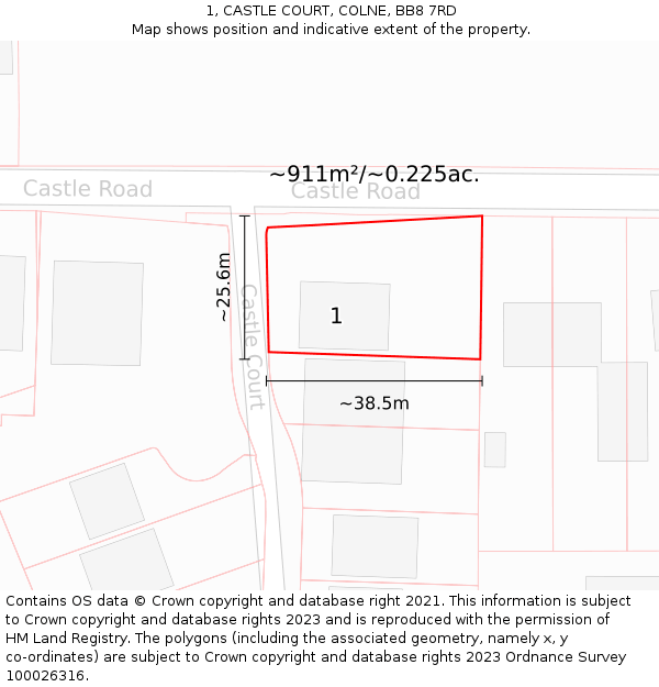 1, CASTLE COURT, COLNE, BB8 7RD: Plot and title map