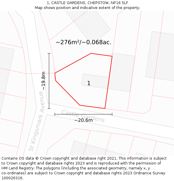 1, CASTLE GARDENS, CHEPSTOW, NP16 5LF: Plot and title map