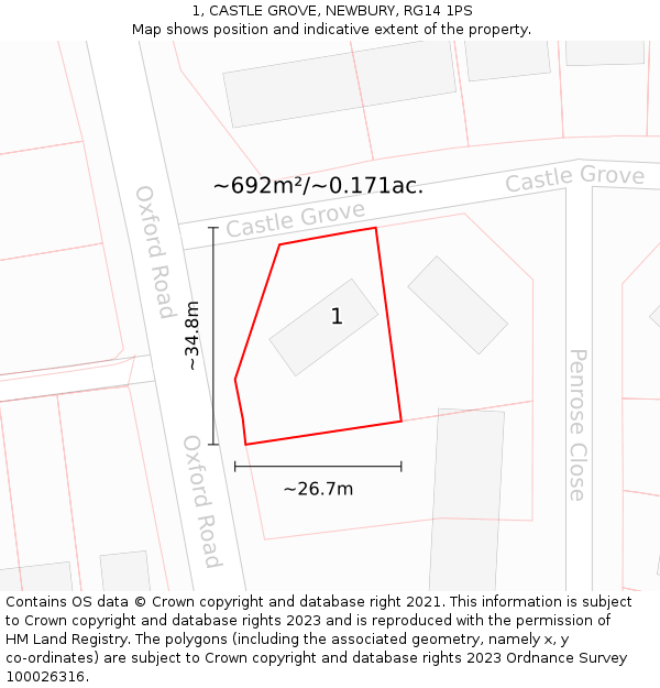 1, CASTLE GROVE, NEWBURY, RG14 1PS: Plot and title map