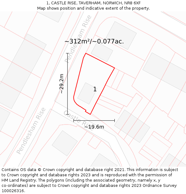 1, CASTLE RISE, TAVERHAM, NORWICH, NR8 6XF: Plot and title map