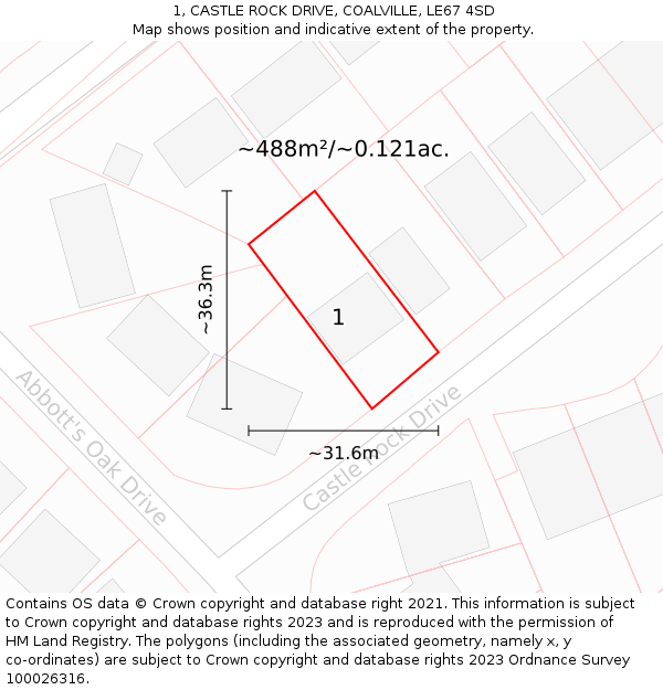 1, CASTLE ROCK DRIVE, COALVILLE, LE67 4SD: Plot and title map