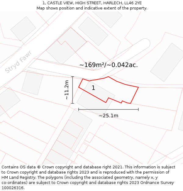 1, CASTLE VIEW, HIGH STREET, HARLECH, LL46 2YE: Plot and title map