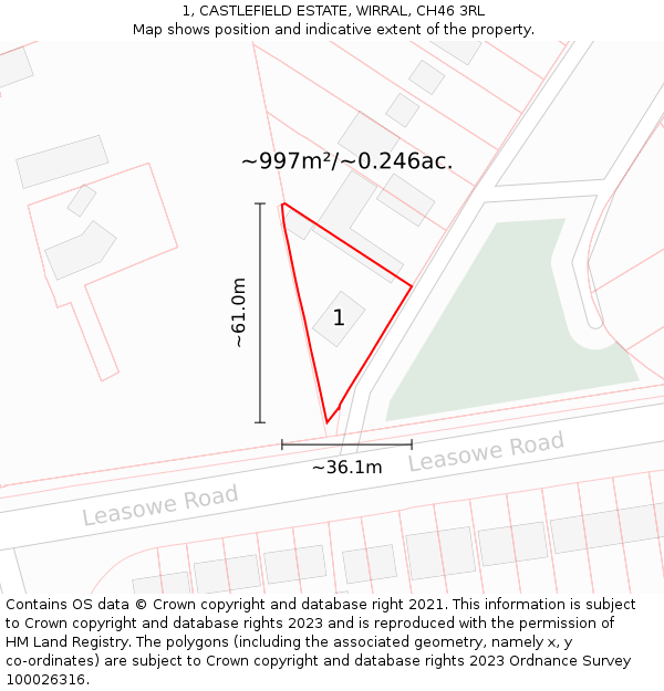 1, CASTLEFIELD ESTATE, WIRRAL, CH46 3RL: Plot and title map