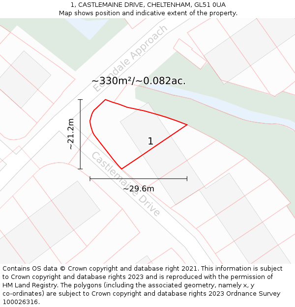 1, CASTLEMAINE DRIVE, CHELTENHAM, GL51 0UA: Plot and title map