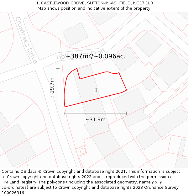 1, CASTLEWOOD GROVE, SUTTON-IN-ASHFIELD, NG17 1LR: Plot and title map