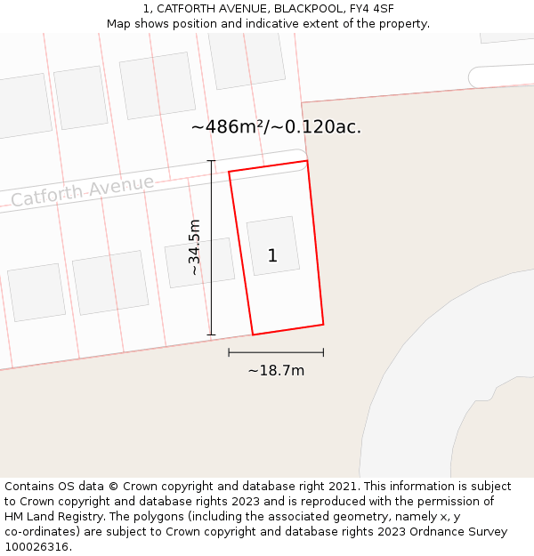 1, CATFORTH AVENUE, BLACKPOOL, FY4 4SF: Plot and title map