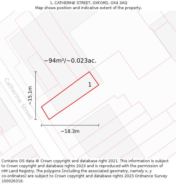 1, CATHERINE STREET, OXFORD, OX4 3AQ: Plot and title map