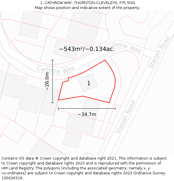 1, CATHROW WAY, THORNTON-CLEVELEYS, FY5 5NG: Plot and title map