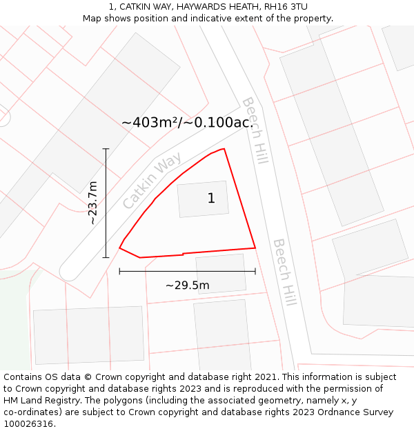 1, CATKIN WAY, HAYWARDS HEATH, RH16 3TU: Plot and title map