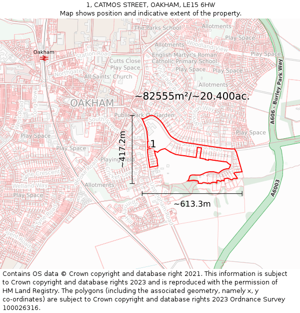 1, CATMOS STREET, OAKHAM, LE15 6HW: Plot and title map