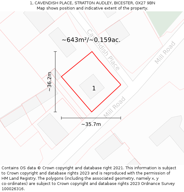 1, CAVENDISH PLACE, STRATTON AUDLEY, BICESTER, OX27 9BN: Plot and title map