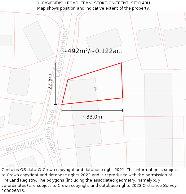 1, CAVENDISH ROAD, TEAN, STOKE-ON-TRENT, ST10 4RH: Plot and title map