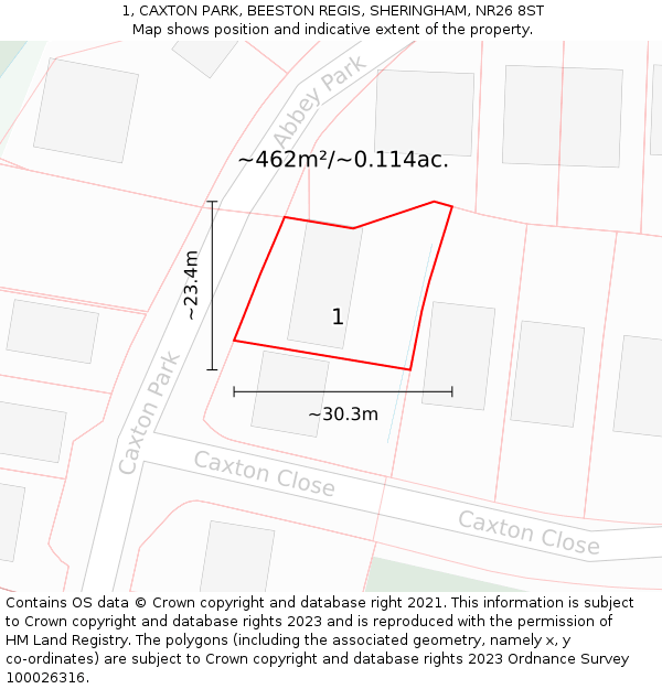 1, CAXTON PARK, BEESTON REGIS, SHERINGHAM, NR26 8ST: Plot and title map