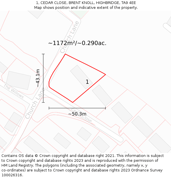 1, CEDAR CLOSE, BRENT KNOLL, HIGHBRIDGE, TA9 4EE: Plot and title map