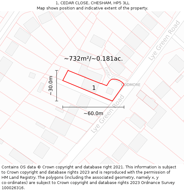 1, CEDAR CLOSE, CHESHAM, HP5 3LL: Plot and title map