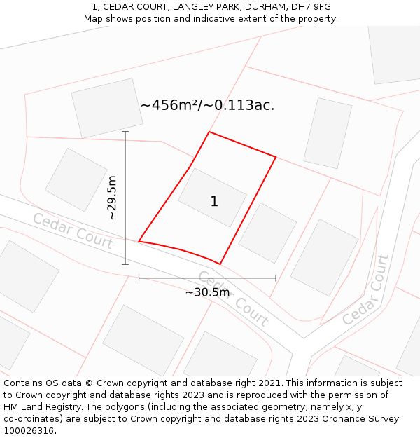 1, CEDAR COURT, LANGLEY PARK, DURHAM, DH7 9FG: Plot and title map