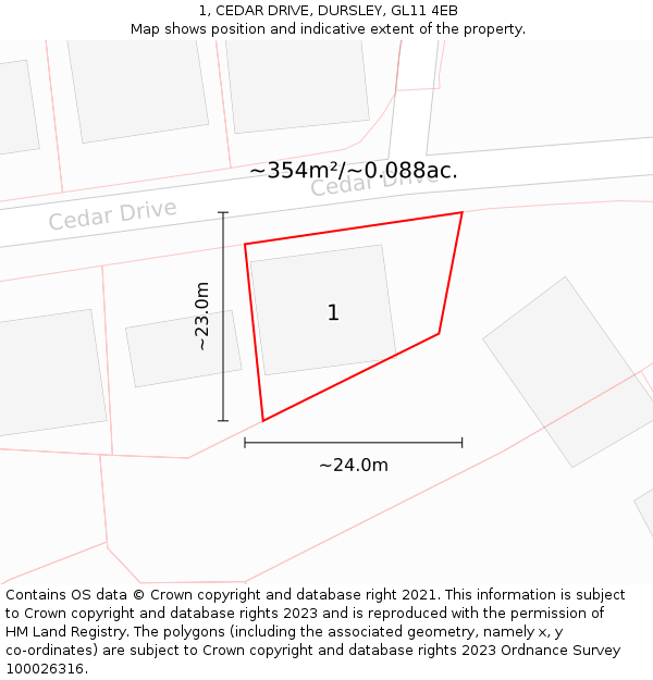 1, CEDAR DRIVE, DURSLEY, GL11 4EB: Plot and title map